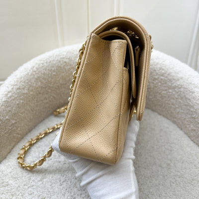 Chanel Medium Classic Flap CF in Beige Caviar and GHW (Model: A01112)