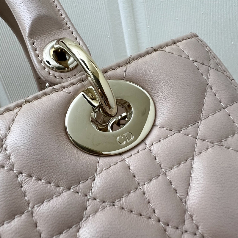 Dior Medium Lady Dior in Rose Beige Lambskin and LGHW (New Version with Adjustable Strap)