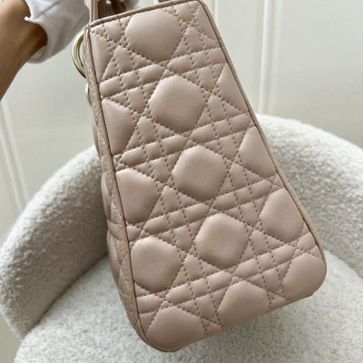 Dior Medium Lady Dior in Rose Beige Lambskin and LGHW (New Version with Adjustable Strap)