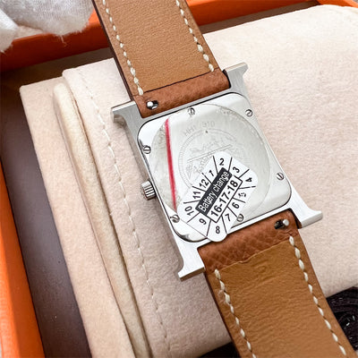 Hermes Heure H MM Watch in Steel with Gold Epsom Strap