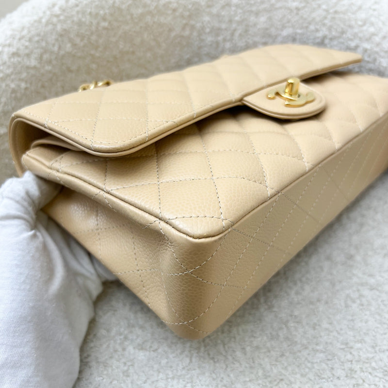 Chanel Medium Classic Flap CF in Beige Caviar and GHW (Model: A01112)