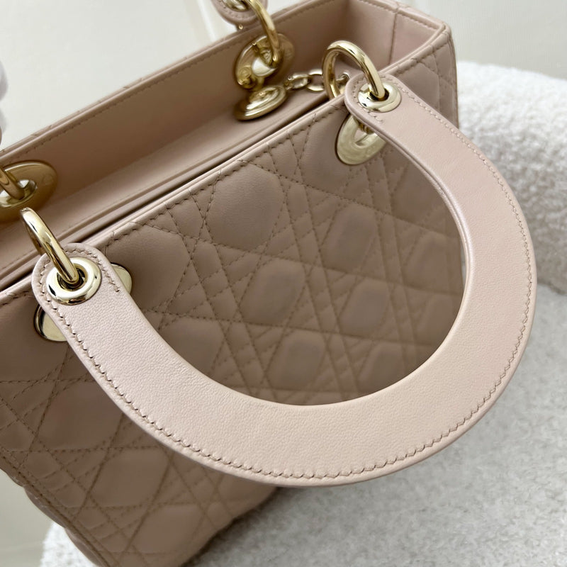 Dior Medium Lady Dior in Rose Beige Lambskin and LGHW (New Version with Adjustable Strap)