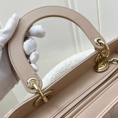 Dior Medium Lady Dior in Rose Beige Lambskin and LGHW (New Version with Adjustable Strap)