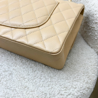 Chanel Medium Classic Flap CF in Beige Caviar and GHW (Model: A01112)