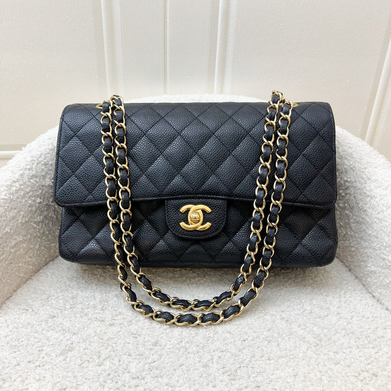 Chanel Medium Classic Flap CF in Black Caviar and GHW (Model: A01112)