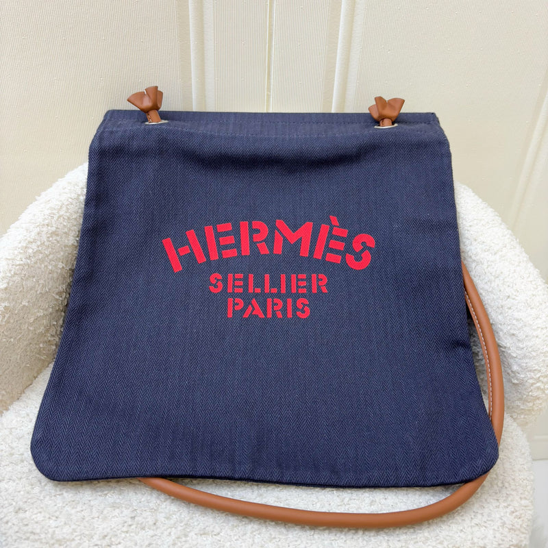 Hermes Aline Grooming Bag with "Hermès Sellier Paris" Print in Bleu Indigo Canvas