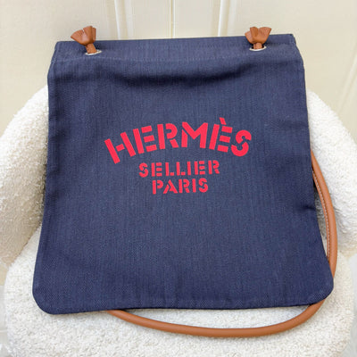 Hermes Aline Grooming Bag with "Hermès Sellier Paris" Print in Bleu Indigo Canvas