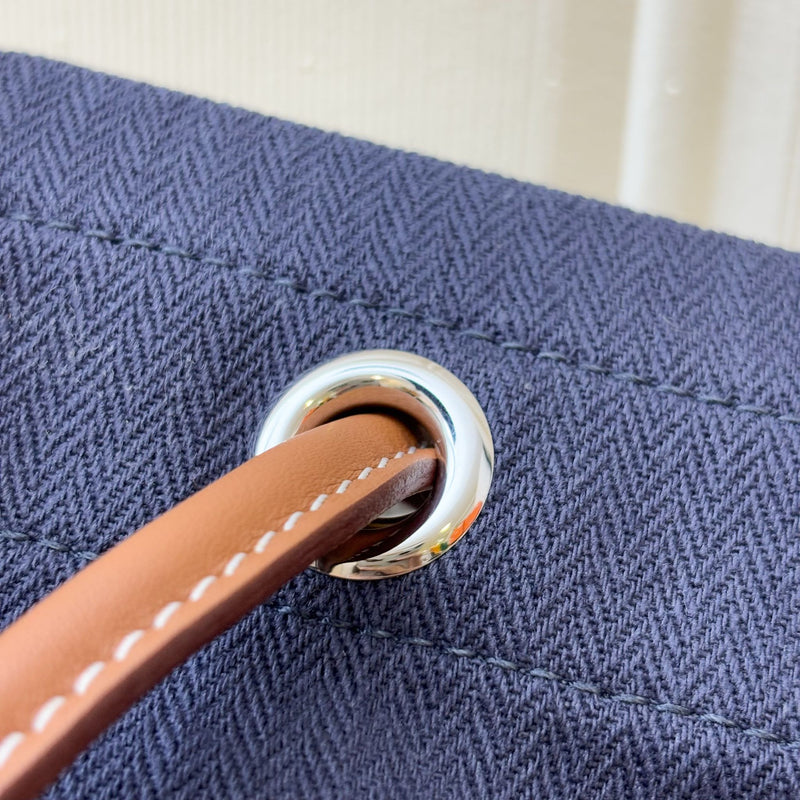 Hermes Aline Grooming Bag with "Hermès Sellier Paris" Print in Bleu Indigo Canvas