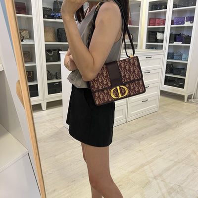 Dior 30 Montaigne Flap Bag in Burgundy Oblique Canvas and GHW (Model: M9203)