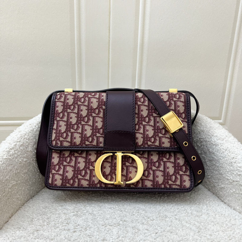 Dior 30 Montaigne Flap Bag in Burgundy Oblique Canvas and GHW (Model: M9203)