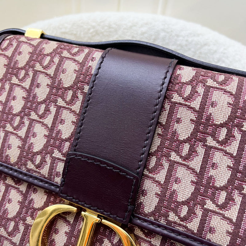 Dior 30 Montaigne Flap Bag in Burgundy Oblique Canvas and GHW (Model: M9203)