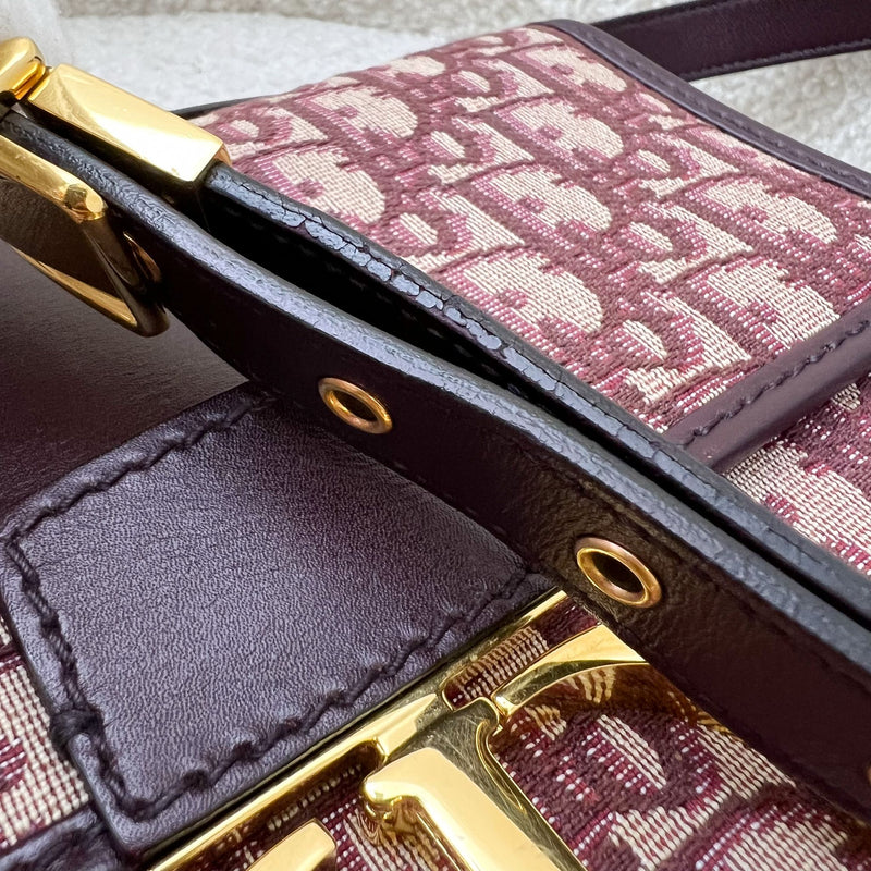 Dior 30 Montaigne Flap Bag in Burgundy Oblique Canvas and GHW (Model: M9203)