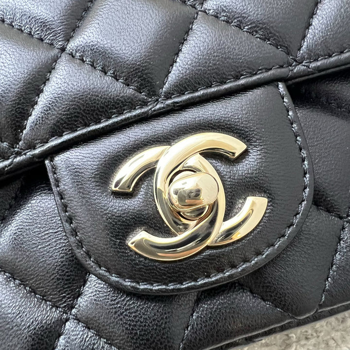 Chanel 23A Mini Rectangle Flap with Crystals Top Handle in Black