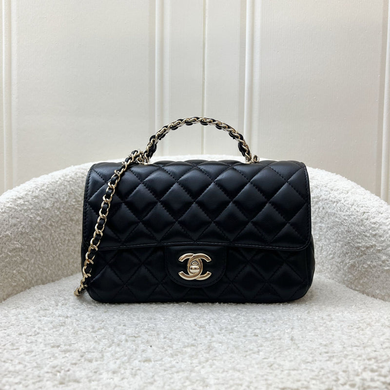 Chanel 23A Mini Rectangle Flap with Crystals Top Handle in Black Lambskin and LGHW (Model: AS4141)