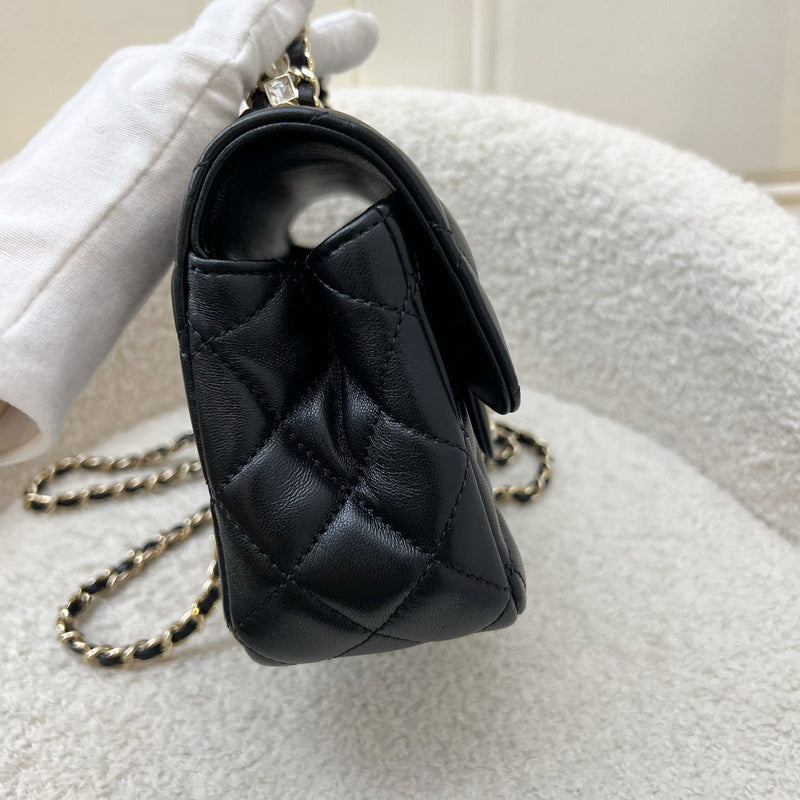 Chanel 23A Mini Rectangle Flap with Crystals Top Handle in Black Lambskin and LGHW (Model: AS4141)