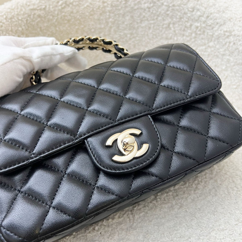 Chanel 23A Mini Rectangle Flap with Crystals Top Handle in Black Lambskin and LGHW (Model: AS4141)