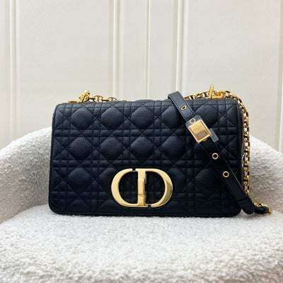 Dior Medium Caro Flap Bag in Black Grained Calfskin and GHW (Model: M9242UWHC)