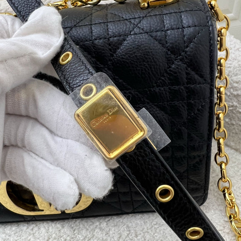 Dior Medium Caro Flap Bag in Black Grained Calfskin and GHW (Model: M9242UWHC)