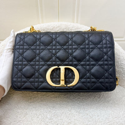 Dior Medium Caro Flap Bag in Black Grained Calfskin and GHW (Model: M9242UWHC)