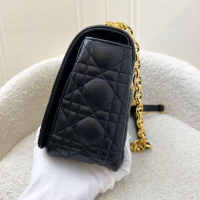 Dior Medium Caro Flap Bag in Black Grained Calfskin and GHW (Model: M9242UWHC)