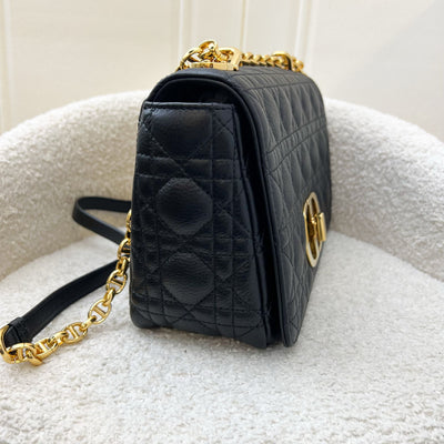 Dior Medium Caro Flap Bag in Black Grained Calfskin and GHW (Model: M9242UWHC)