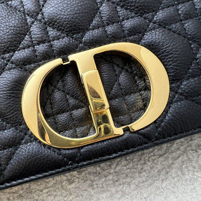 Dior Medium Caro Flap Bag in Black Grained Calfskin and GHW (Model: M9242UWHC)