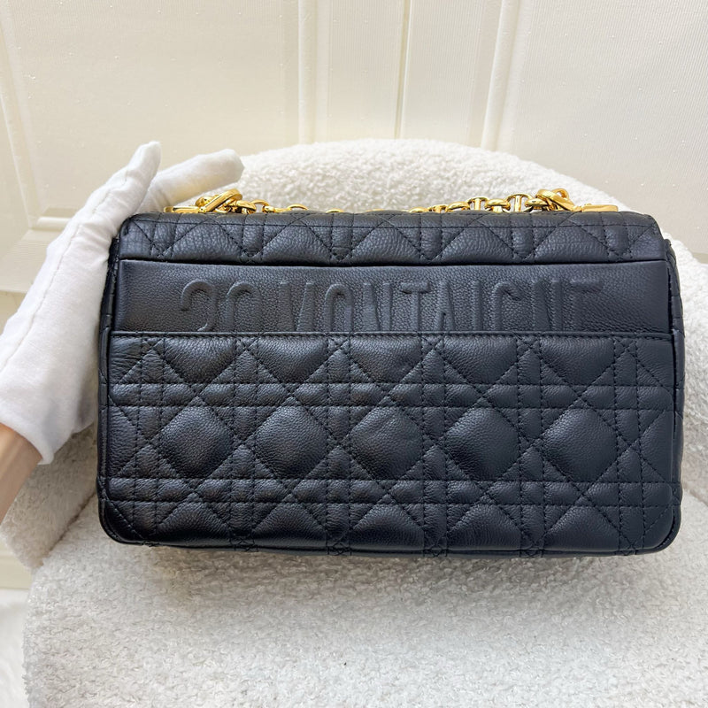 Dior Medium Caro Flap Bag in Black Grained Calfskin and GHW (Model: M9242UWHC)