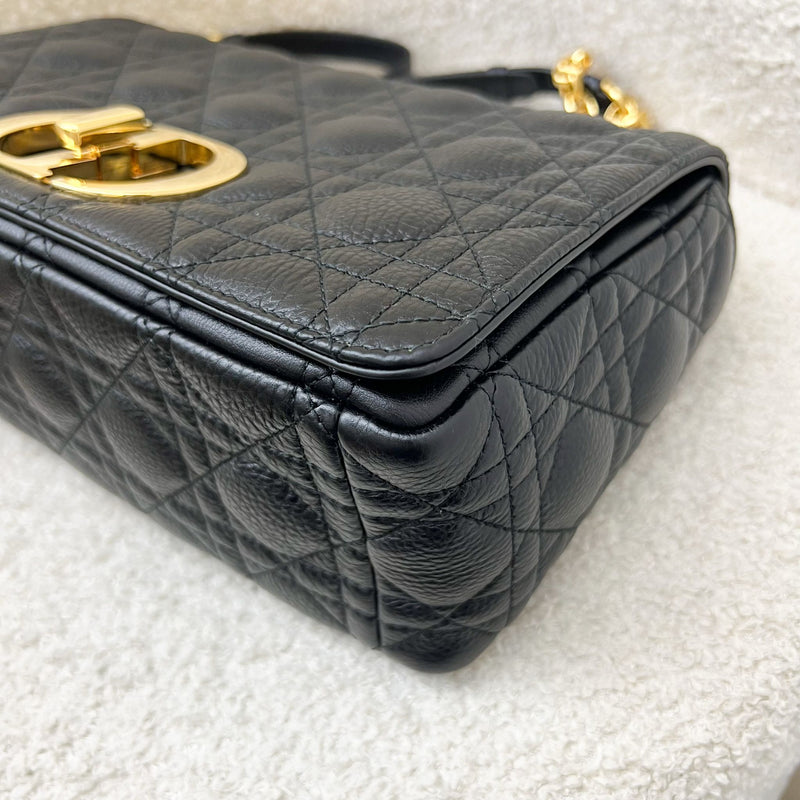 Dior Medium Caro Flap Bag in Black Grained Calfskin and GHW (Model: M9242UWHC)