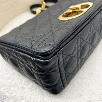 Dior Medium Caro Flap Bag in Black Grained Calfskin and GHW (Model: M9242UWHC)