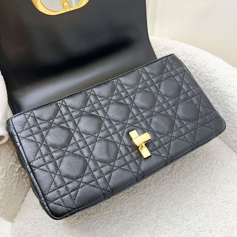 Dior Medium Caro Flap Bag in Black Grained Calfskin and GHW (Model: M9242UWHC)