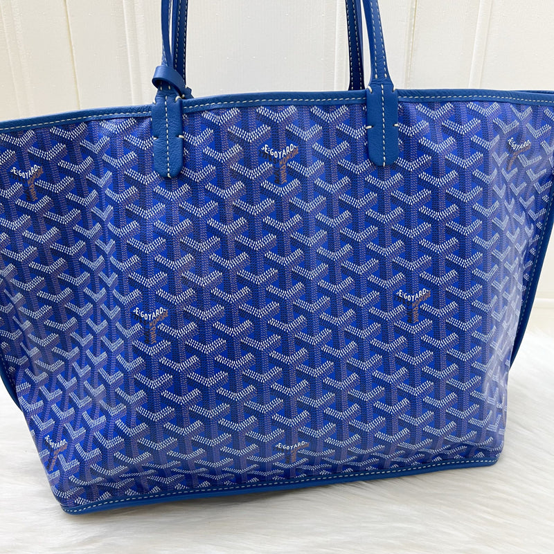 Goyard Anjou PM Reversible Tote Bag in Blue Goyardine Canvas and Leather