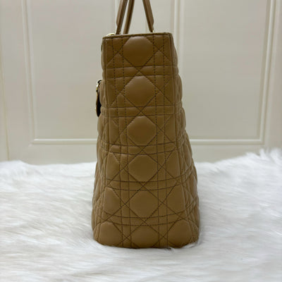 Dior Large Lady Dior in Milk Tea Beige Lambskin and GHW