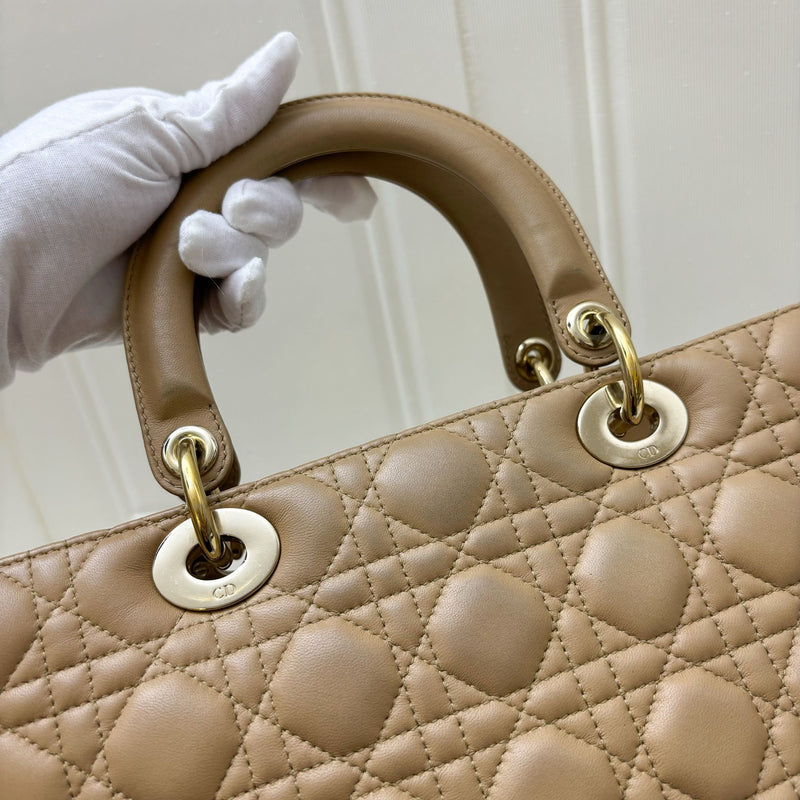 Dior Large Lady Dior in Milk Tea Beige Lambskin and GHW