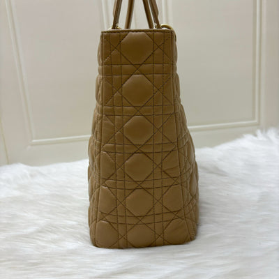 Dior Large Lady Dior in Milk Tea Beige Lambskin and GHW