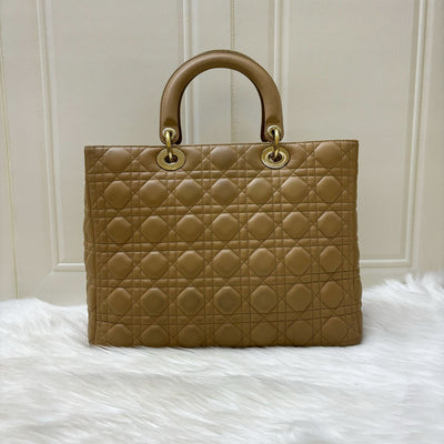 Dior Large Lady Dior in Milk Tea Beige Lambskin and GHW