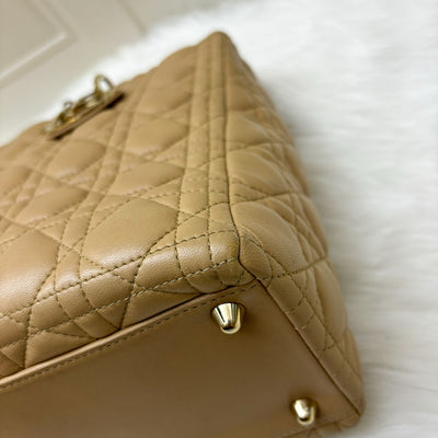 Dior Large Lady Dior in Milk Tea Beige Lambskin and GHW