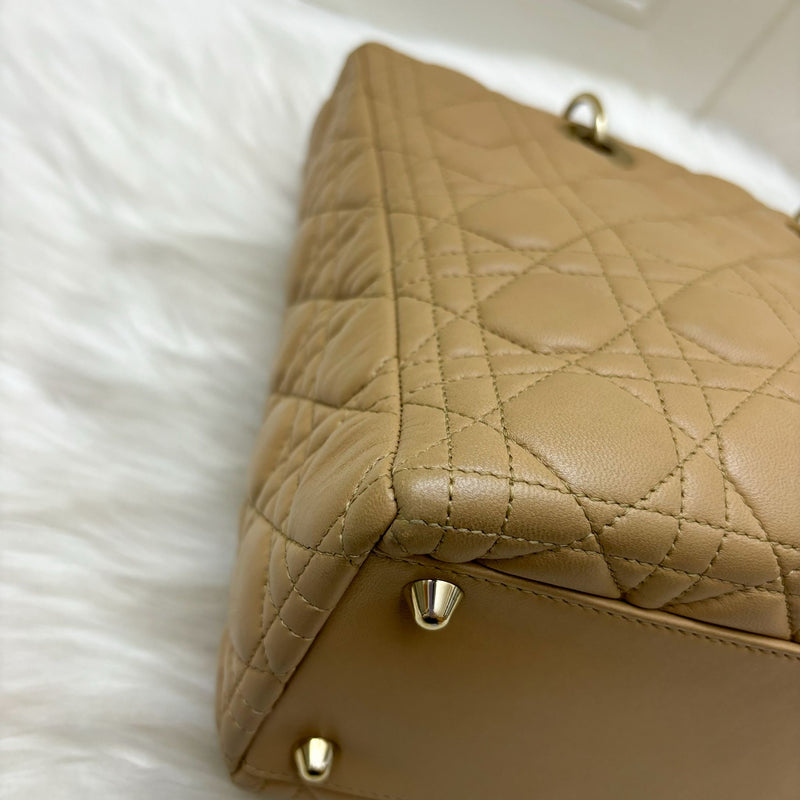 Dior Large Lady Dior in Milk Tea Beige Lambskin and GHW