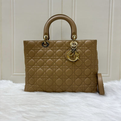 Dior Large Lady Dior in Milk Tea Beige Lambskin and GHW