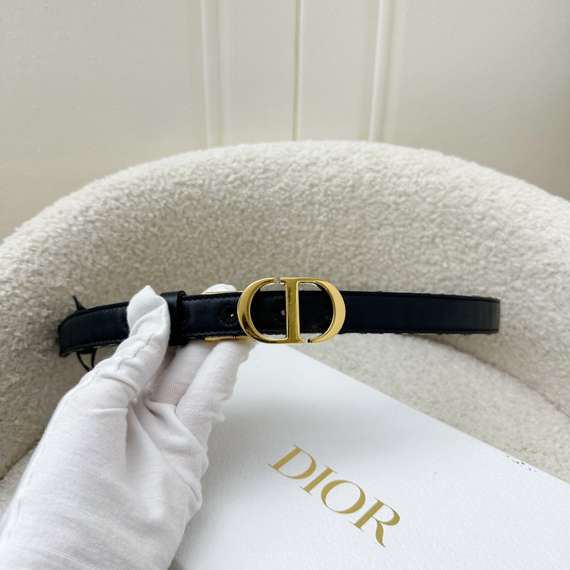 Dior 30 Montaigne Reversible Women Belt in Blue Smooth Calfskin / Dior Oblique Canvas and GHW