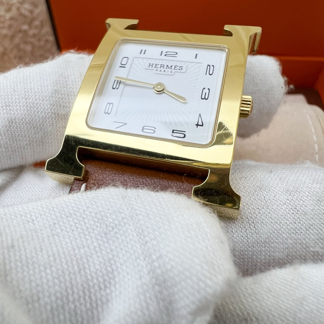 Hermes Heure H MM Watch in 18K Gold Plated Case and Natural  display picture 3