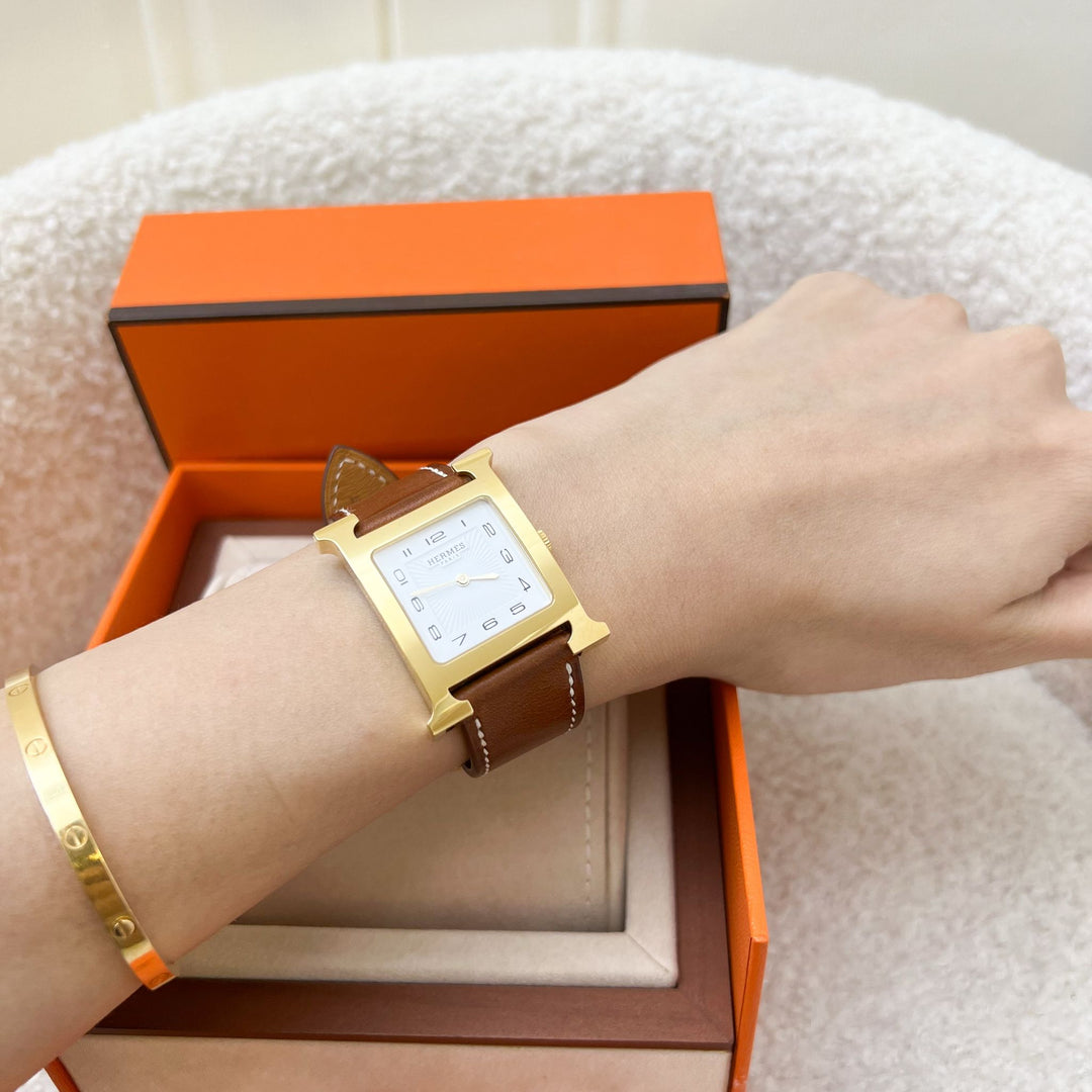 Hermes Heure H MM Watch in 18K Gold Plated Case and Natural  display picture 1
