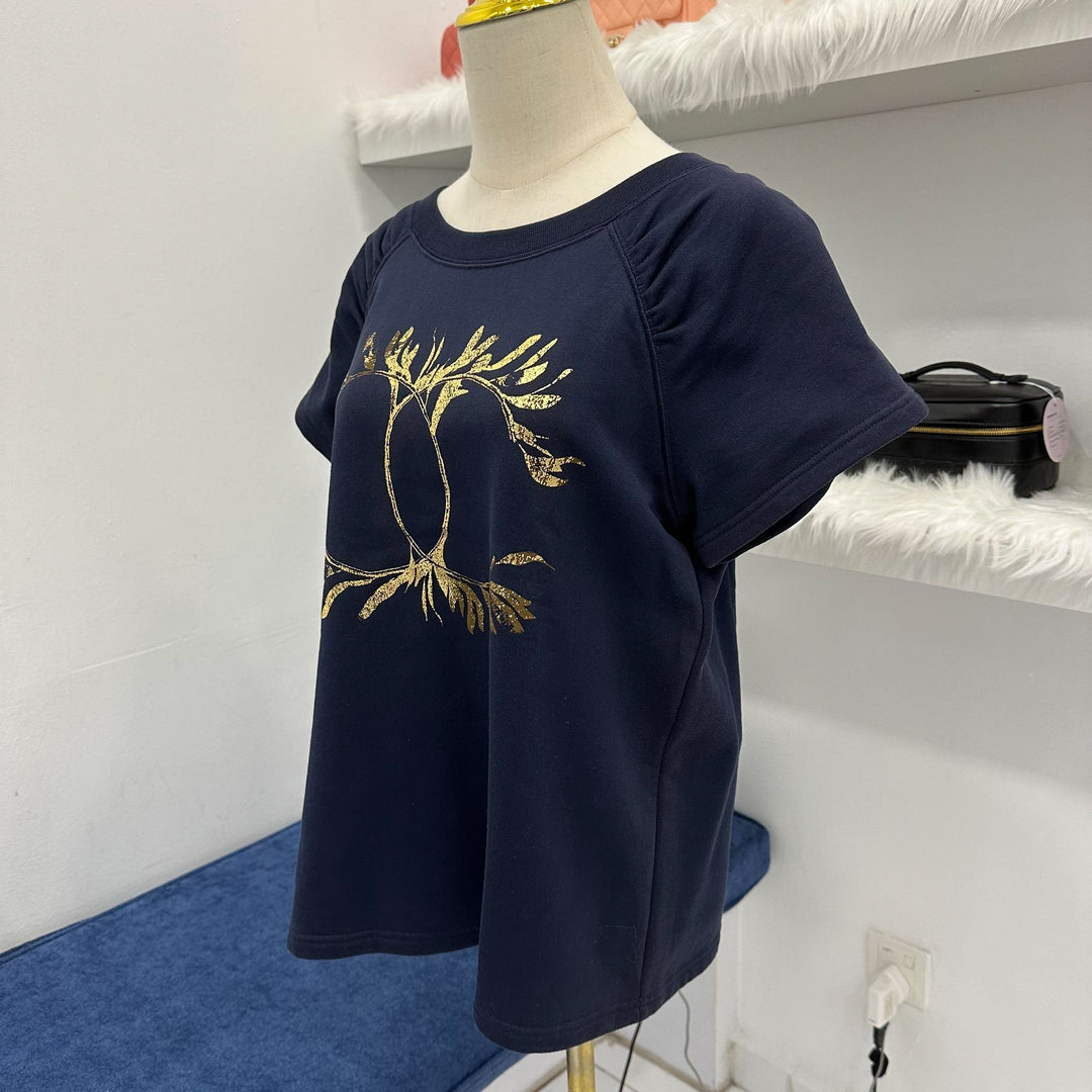 Chanel 18C Gold Logo Knit Top in Navy Cotton Sz M – Brands Lover