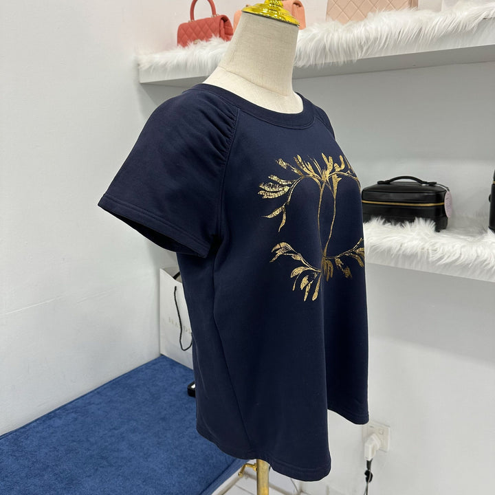 Chanel 18C Gold Logo Knit Top in Navy Cotton Sz M – Brands Lover