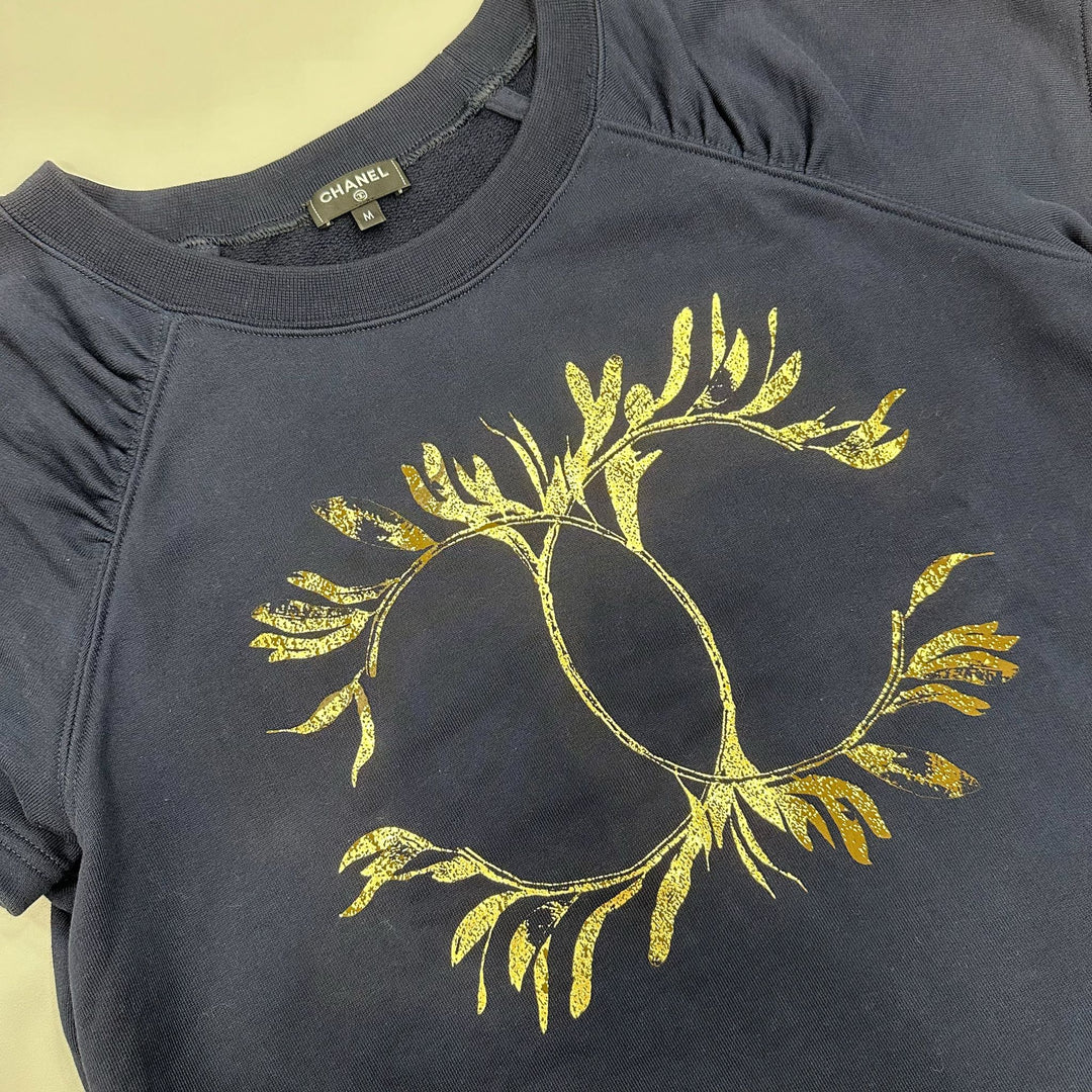 Chanel 18C Gold Logo Knit Top in Navy Cotton Sz M – Brands Lover