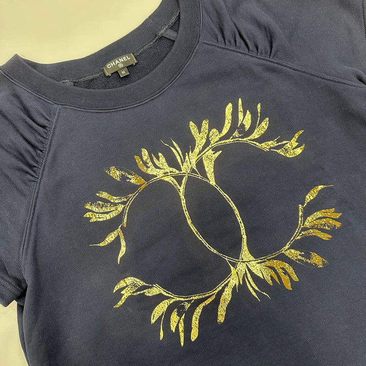 Chanel 18C Gold Logo Knit Top in Navy Cotton Sz M – Brands Lover