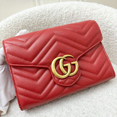 Gucci Marmont Wallet on Chain WOC in Red Calfskin AGHW