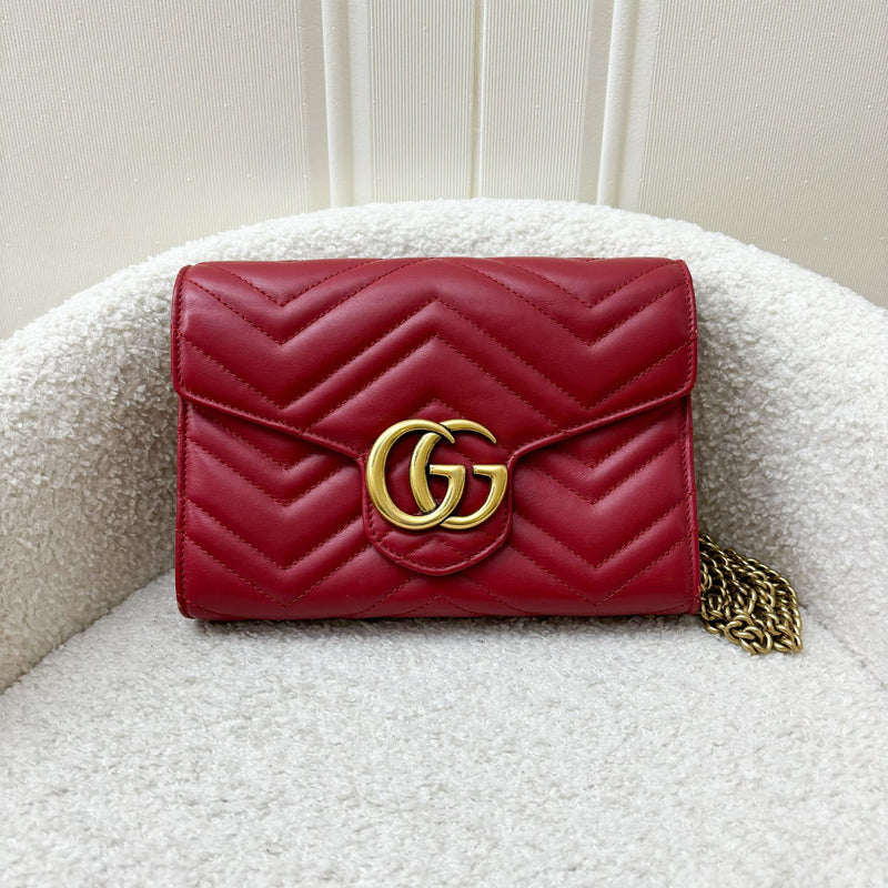 Gucci Marmont Wallet on Chain WOC in Red Calfskin AGHW