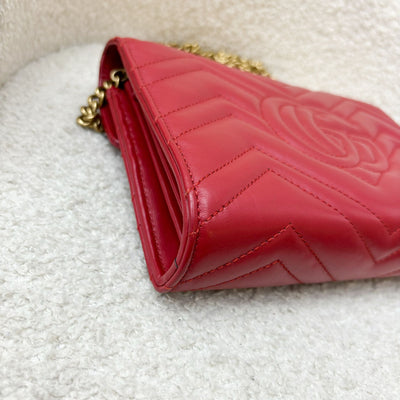 Gucci Marmont Wallet on Chain WOC in Red Calfskin AGHW