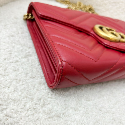 Gucci Marmont Wallet on Chain WOC in Red Calfskin AGHW