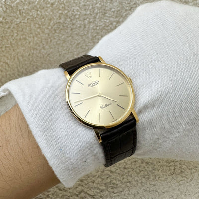 Rolex Cellini 18K Yellow Gold Plated Manual Winding Watch 30mm with Third Party Strap (Model: 5112)